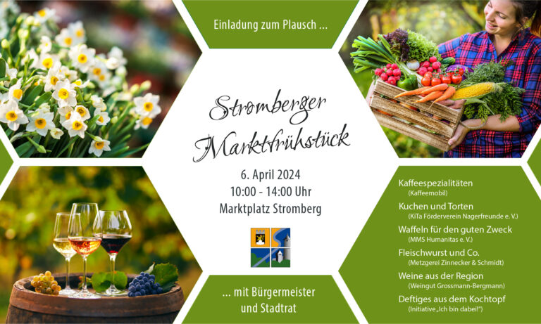 Flyer: Einladung zum Stromberger Marktfrühstück am 06.04.2024