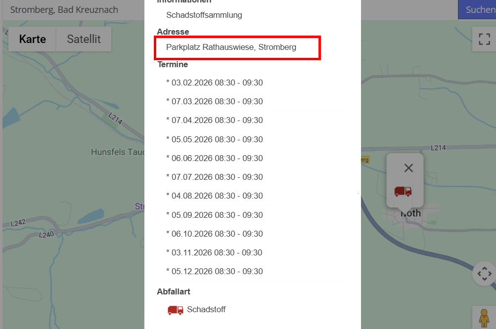 Termine für das Schadstoffmobil in Stromberg für 2026