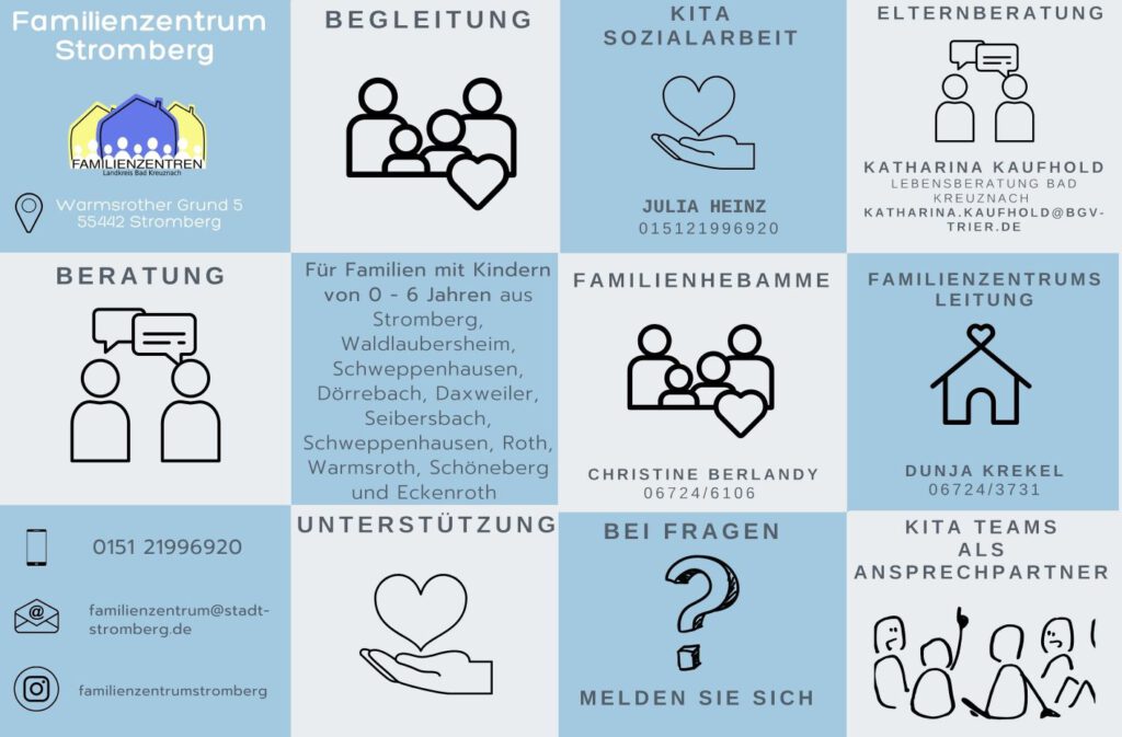 Flyer zum Familienzentrum Stromberg mit Infos und Kontaktmöglichkeiten