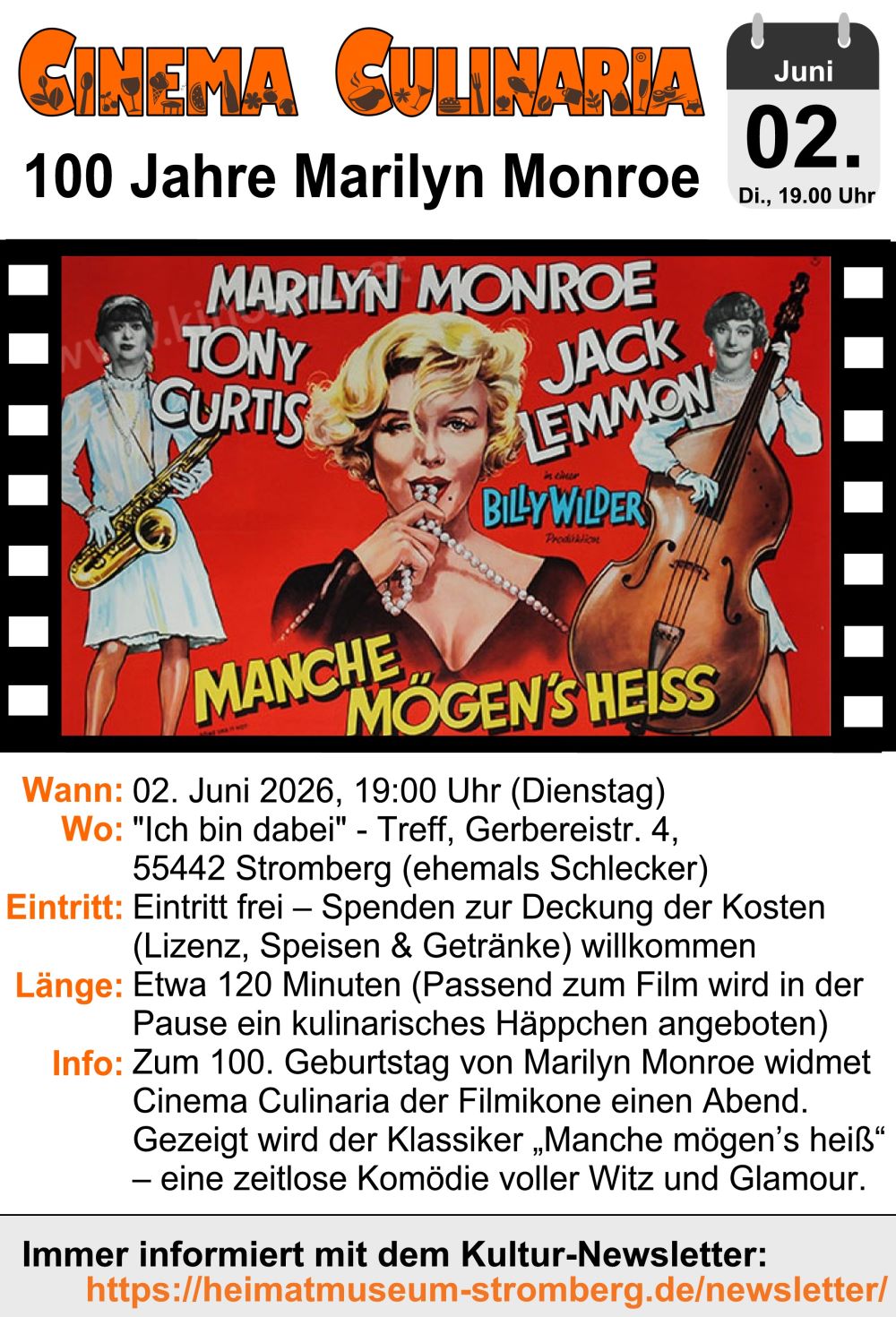 Film „Manche mögen’s heiß” am 02.06.2026 im Cinema Culinaria!