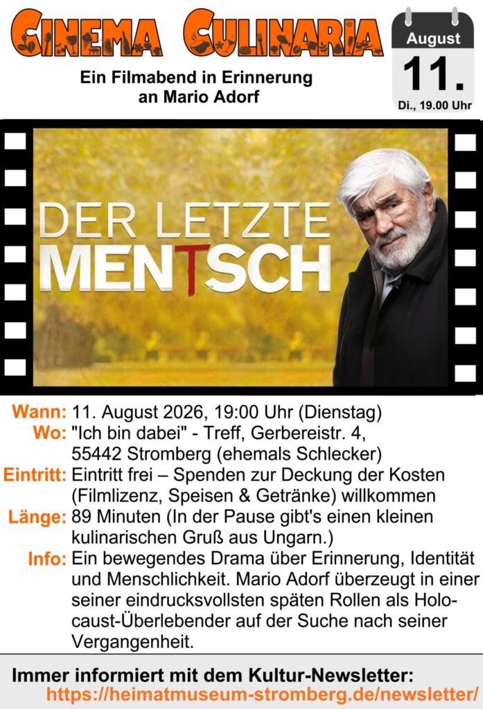 Film „Der letzte Mentsch” am 11.08.2026 im Cinema Culinaria!
