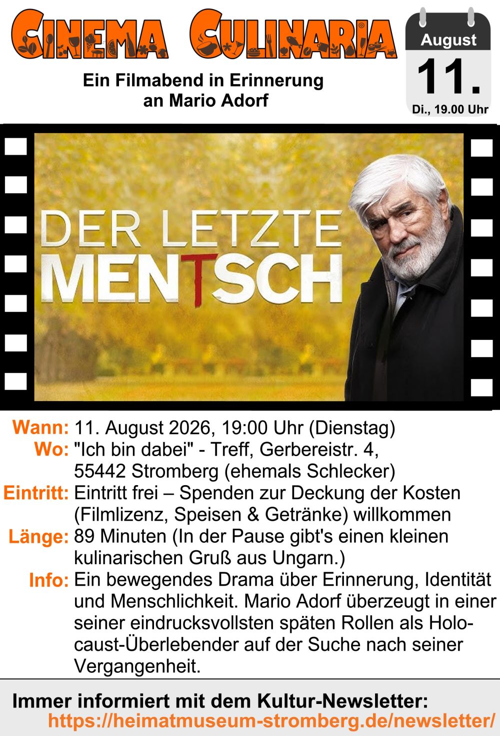 Film „Der letzte Mentsch” am 11.08.2026 im Cinema Culinaria!