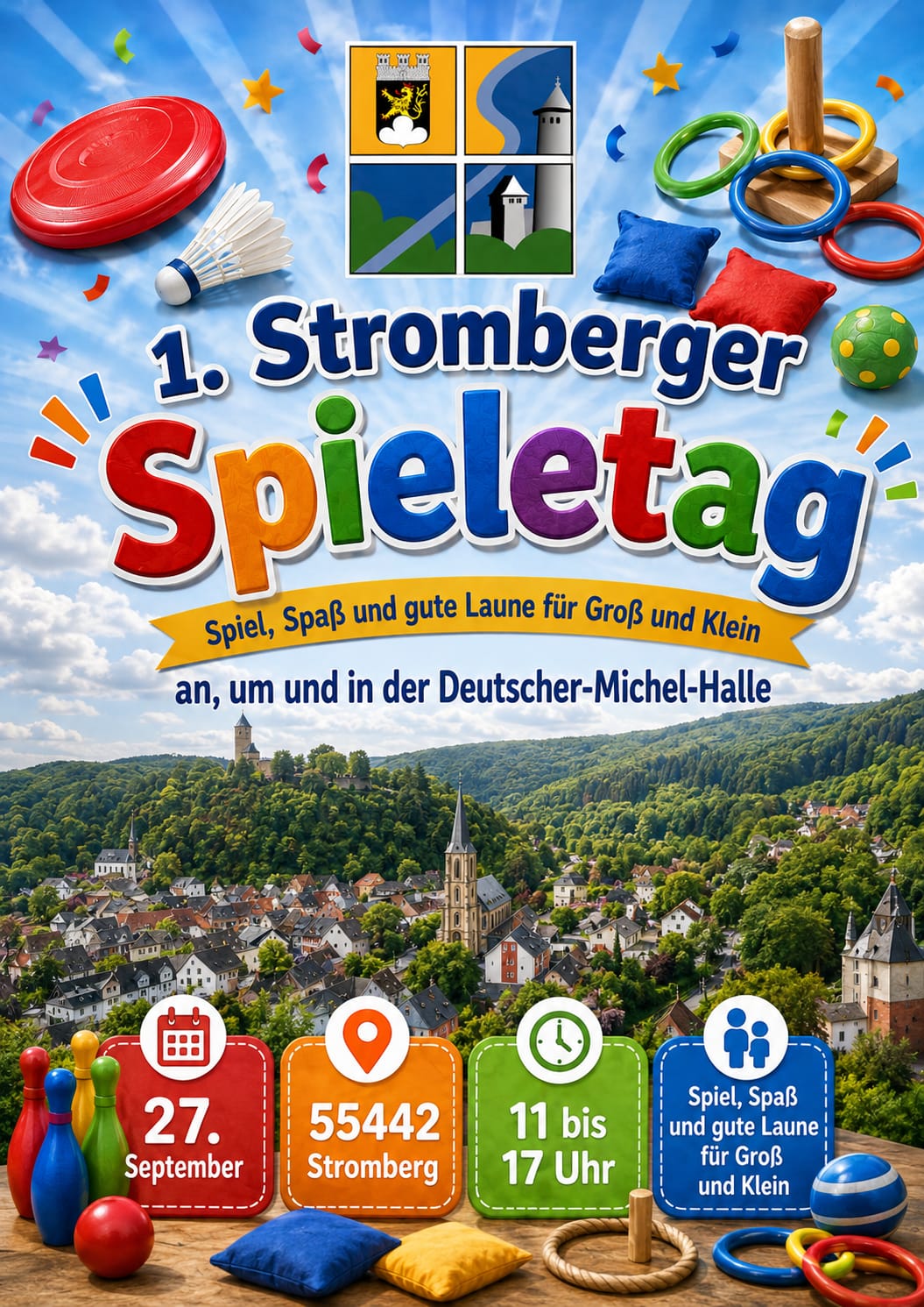 Plakat zum 1. Spieletag in der Stromberger Michelhalle